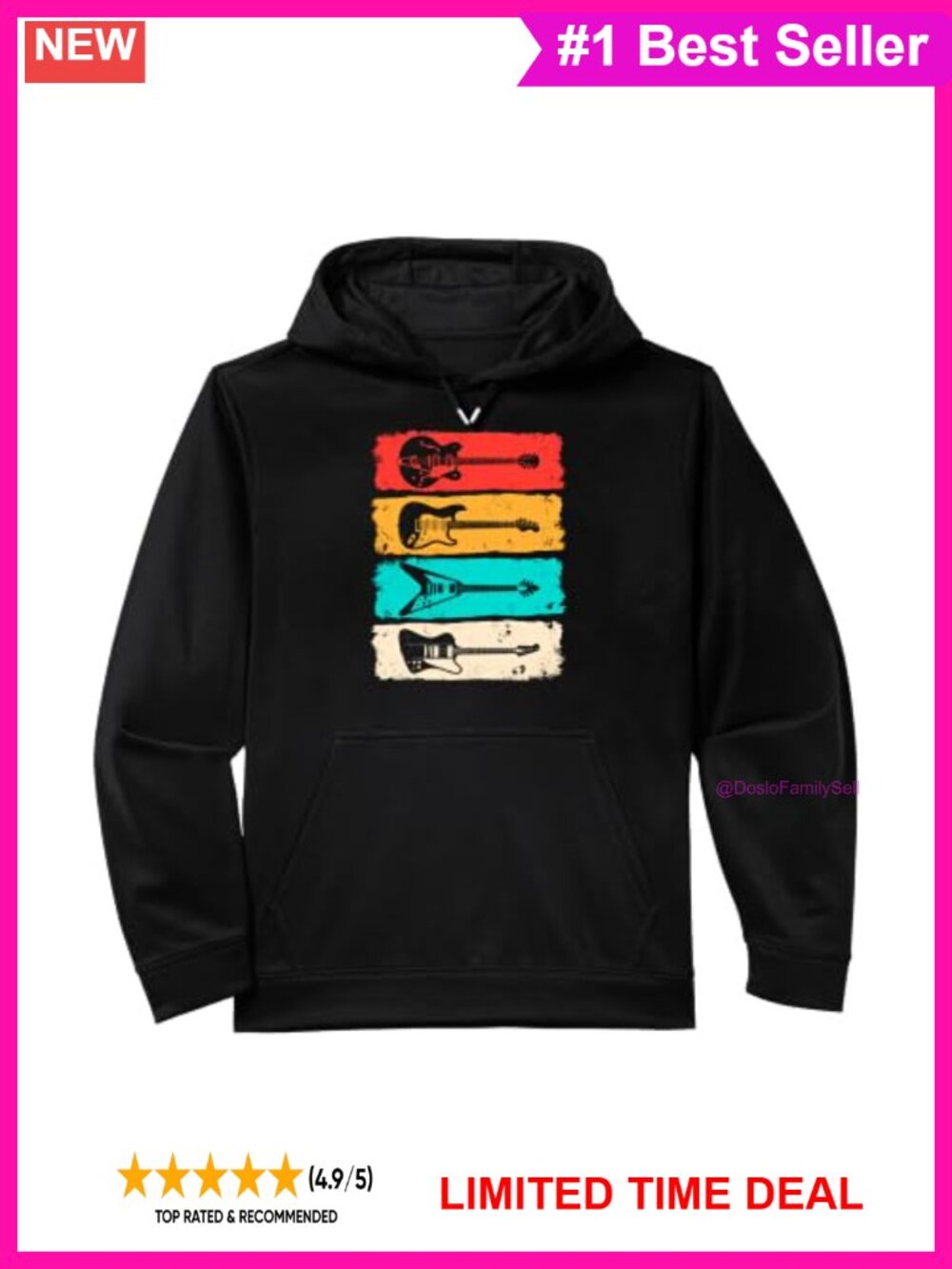 Acoustic Electric Guitar Player Musician Hoodie Polyester Long Sleeve